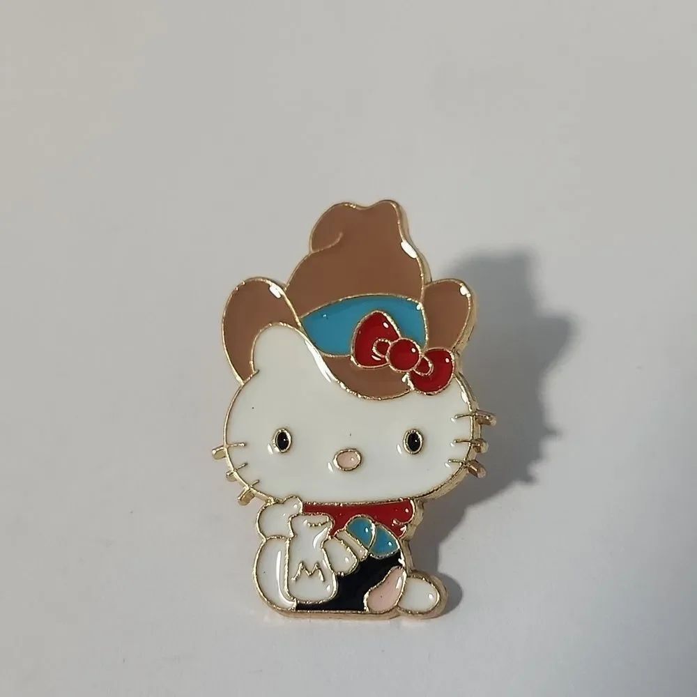 Character Cat Cowboy Pin - White, Brown, Red